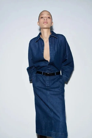 ZARA Джинсовое платье миди — ZW COLLECTION